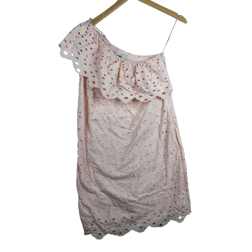 Loft Eyelet One Shoulder Mini Dress size 2 Petite Peachy Pink